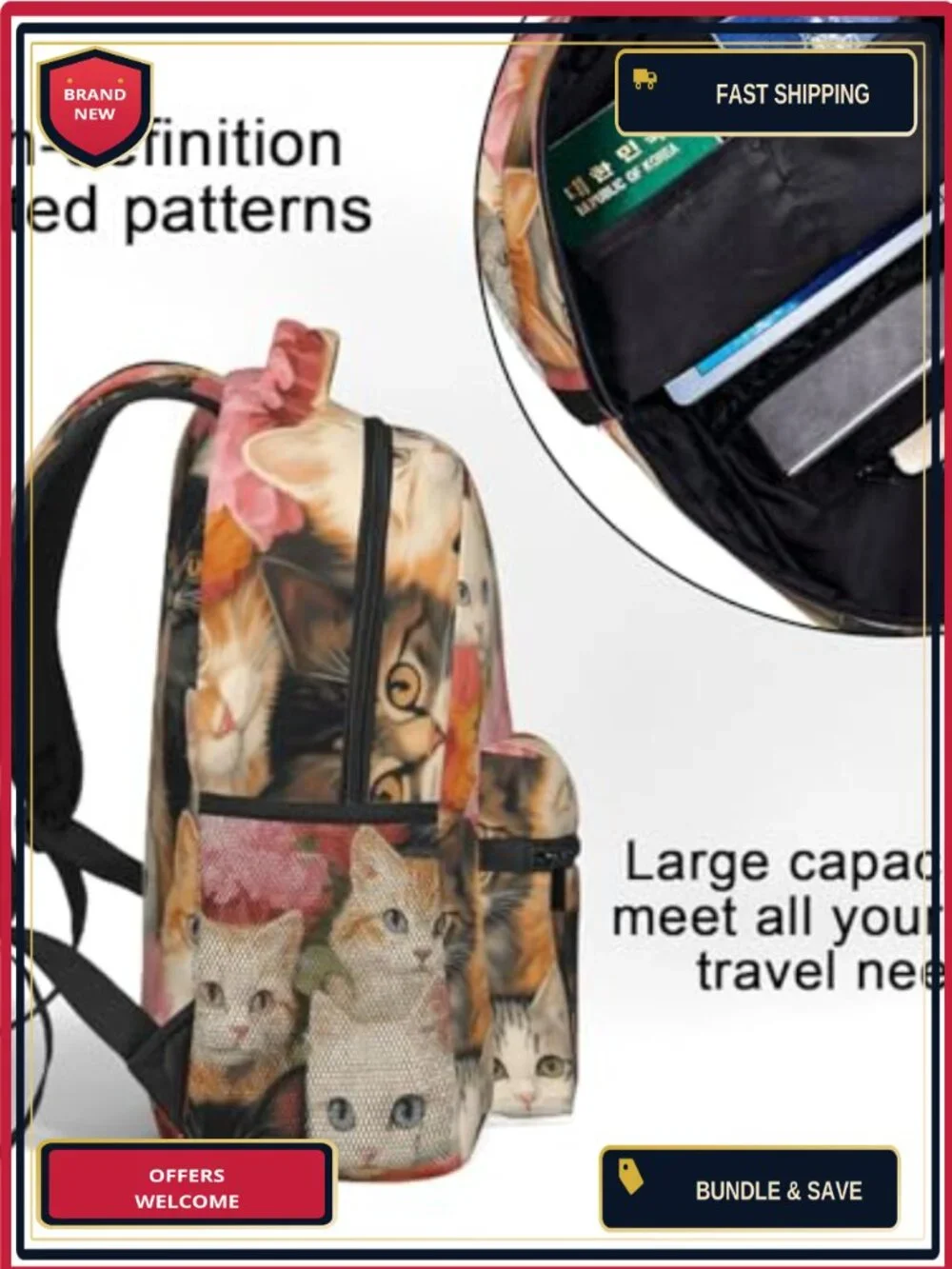 Floral Bulldog Backpack Lightweight Polyester Laptop Daypack for School Travel